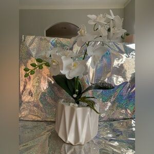 White and Green Faux Floral Orchid Accent
